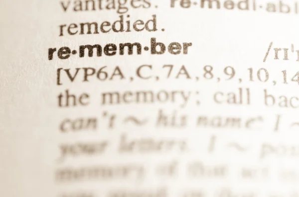 Dicionário definição de palavra remember — Fotografia de Stock