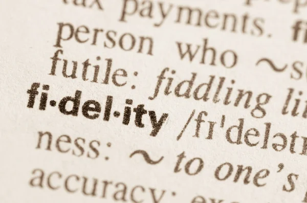 Dictionary definition of word fidelity — Stock Photo, Image