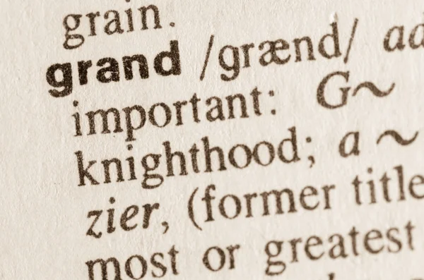 Dictionary definition of word grand — Stock Photo, Image