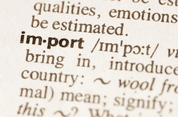 Dictionary definition of word import — Stock Photo, Image