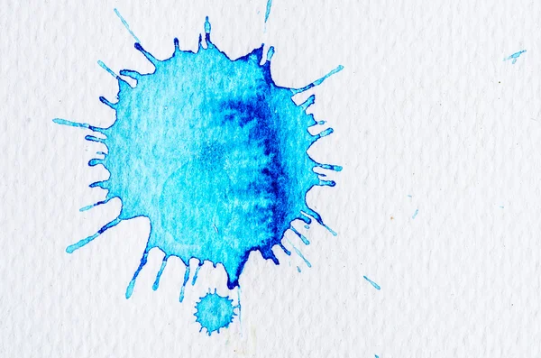 Turquoise watercolor blot on white paper — Stockfoto