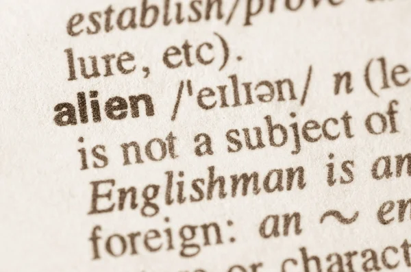 Ordbokens definition av ordet alien — Stockfoto