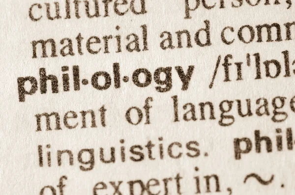 Dictionary definition of word philology — Stock Photo, Image