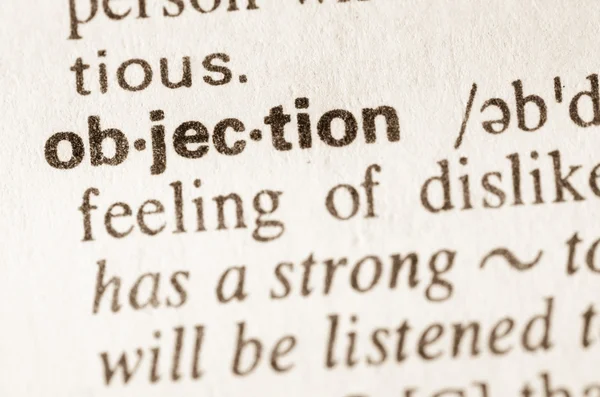 Dictionary definition of word objection — Stock Photo, Image