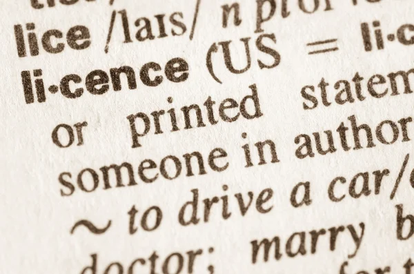 Dictionary definition of word licence — Stock Photo, Image