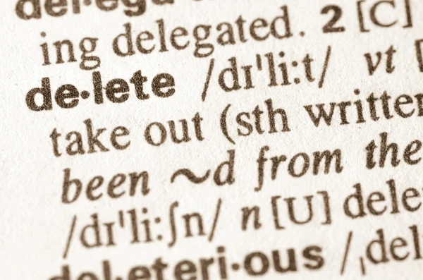 Dictionary definition of word delete — Stock Photo, Image