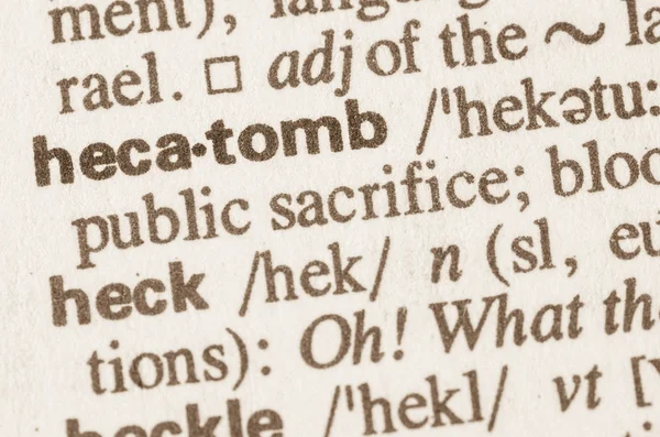 Woordenboekdefinitie van het woord hekatombe — Stockfoto