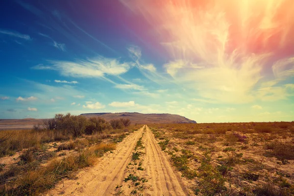 Camino Tierra Desierto Camino Que Conduce Las Montañas — Foto de Stock