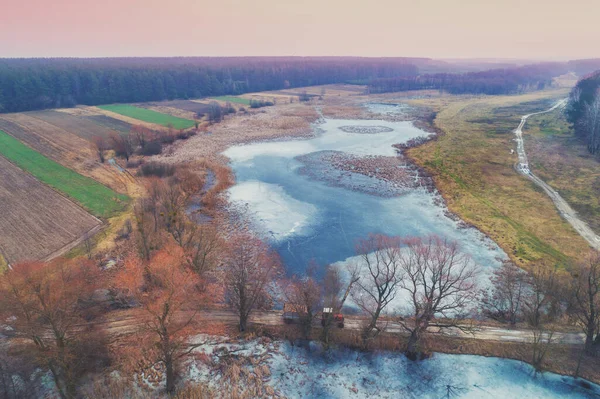 Сільський Пейзаж Вид Замерзлу Річку Взимку — стокове фото