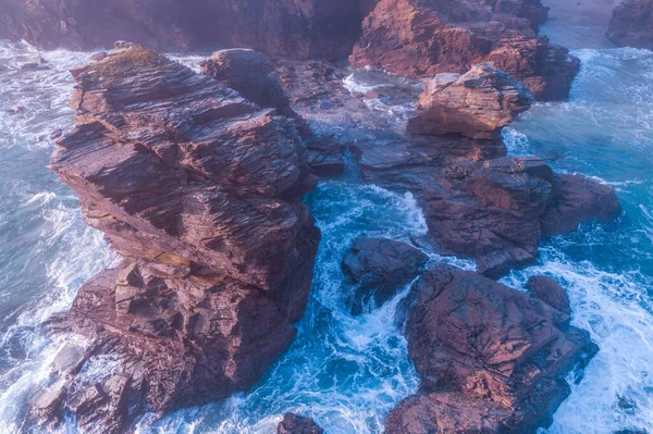 Βραχώδης Ακτή Την Αυγή Beach Playa Las Catedrales Ribadeo Ισπανία — Φωτογραφία Αρχείου