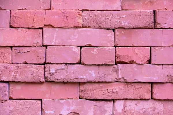 Lera Handgjorda Tegelstenar Abstrakt Hög Tegel Bakgrund Rosa Tonad — Stockfoto