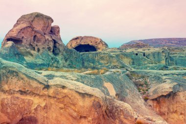 Antika mağara kentinde panoramik manzara Uplistsikhe, Georgia, Avrupa