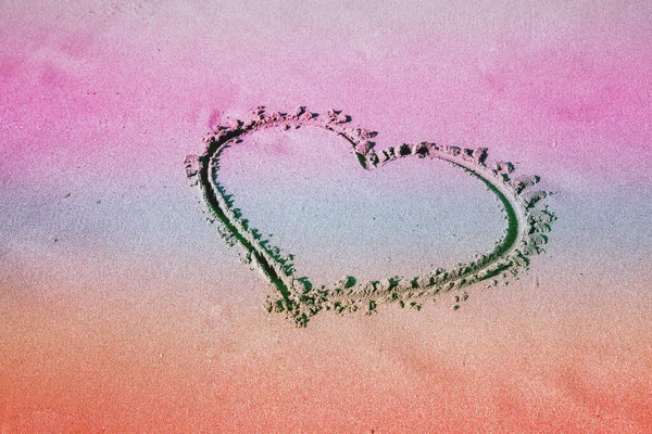 Inscrição Forma Coração Areia Praia Cor Gradiente — Fotografia de Stock