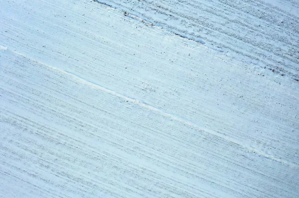 Top View Arable Land Winter Wheat Covered Snow — Fotografia de Stock