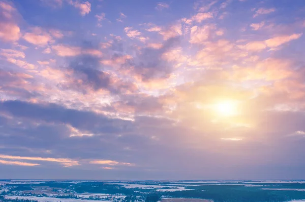 Вид Воздуха Заснеженную Местность Закате — стоковое фото