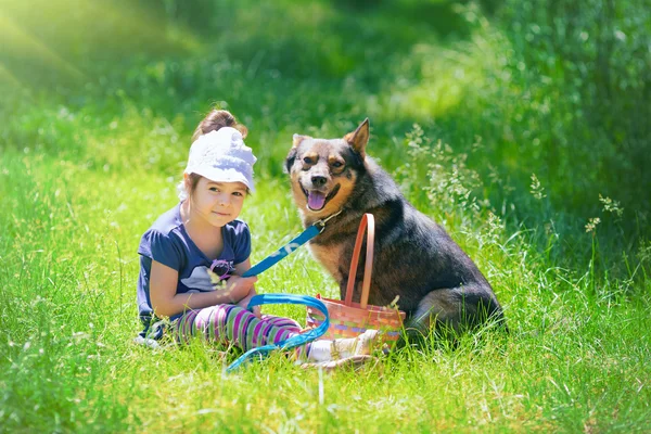 Mädchen mit Hund — Stockfoto