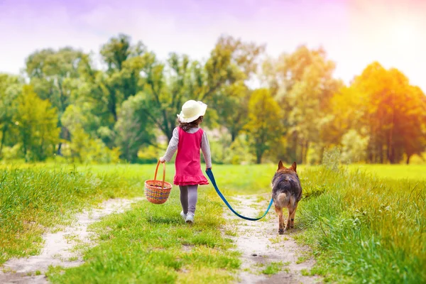 Liten flicka med hund — Stockfoto