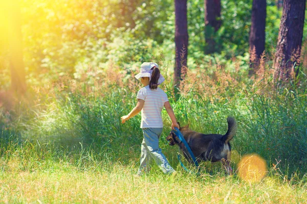 Счастливая маленькая девочка с собакой — стоковое фото