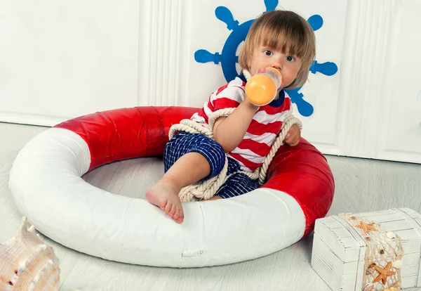 Little boy in life preserver — Stock Photo, Image