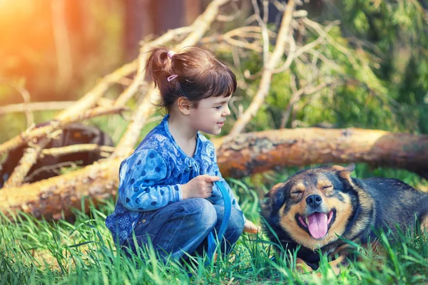 Köpekli küçük kız. — Stok fotoğraf