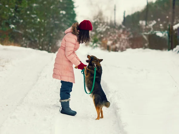 Giovane donna con cane — Foto Stock