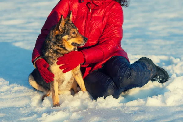 Young girl with dog — Stock Photo, Image