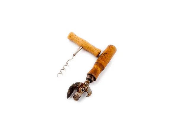 Vintage wooden corkscrew and opener — Stock Photo, Image