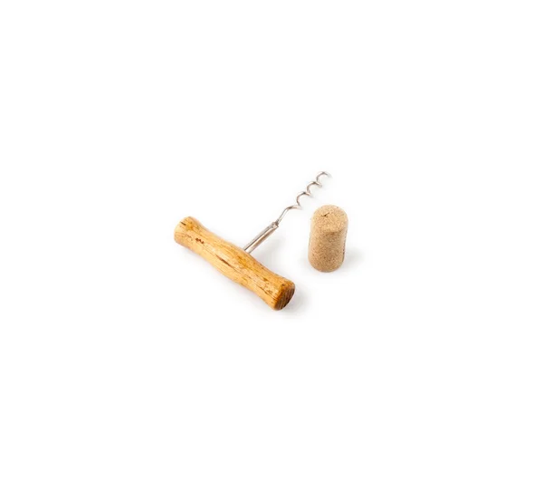 Vintage wooden corkscrew and cork — Stock Photo, Image