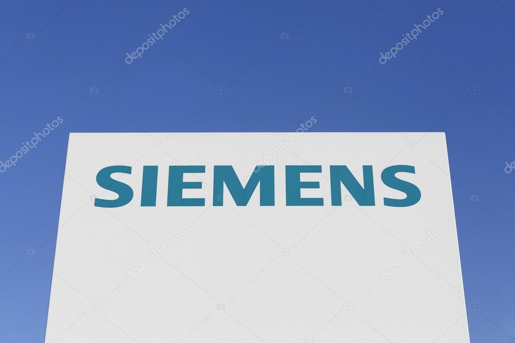 Aarhus, Denmark - February 14, 2016: Siemens logo on a panel. Siemens is a german multinational. The principal divisions of the company are industry, energy, healthcare, infrastructure and cities.