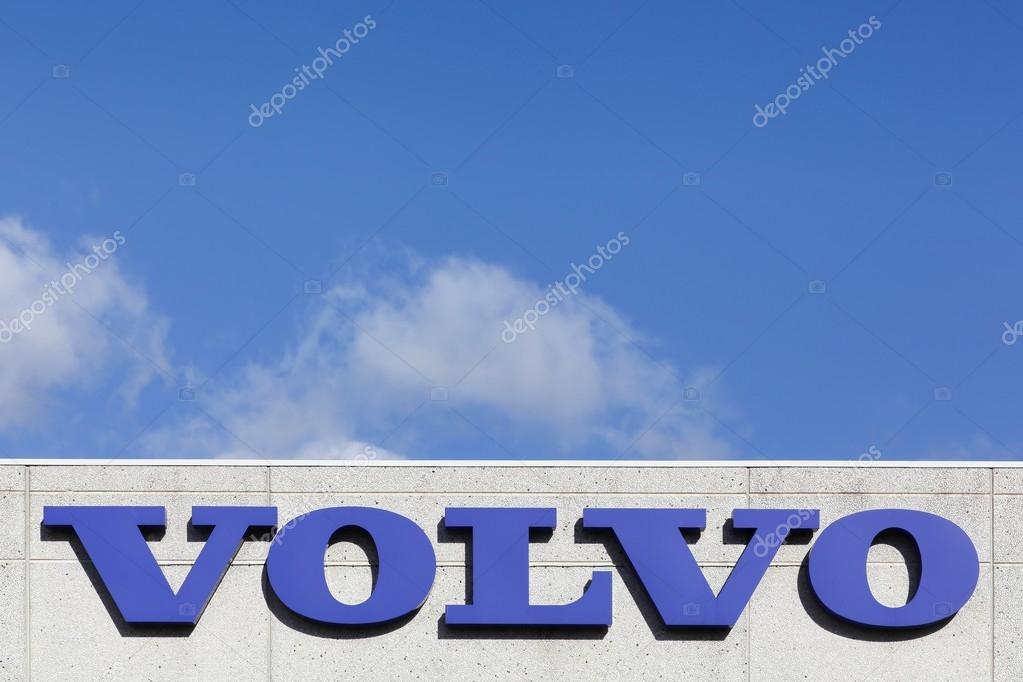Kolding, Denmark - February 28, 2016: Volvo sign on a wall. Volvo is a Swedish premium automobile manufacturer established in 1927 in Gothenburg, Sweden