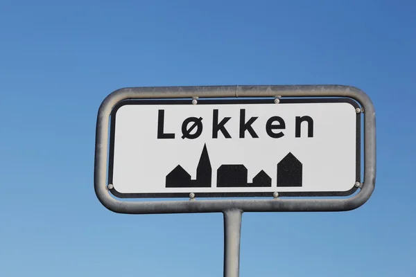 Road sign of Lokken city in Denmark — Stock Photo, Image