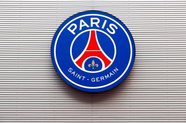 PSG logo duvardaki Parc des Princes, Paris, Fransa