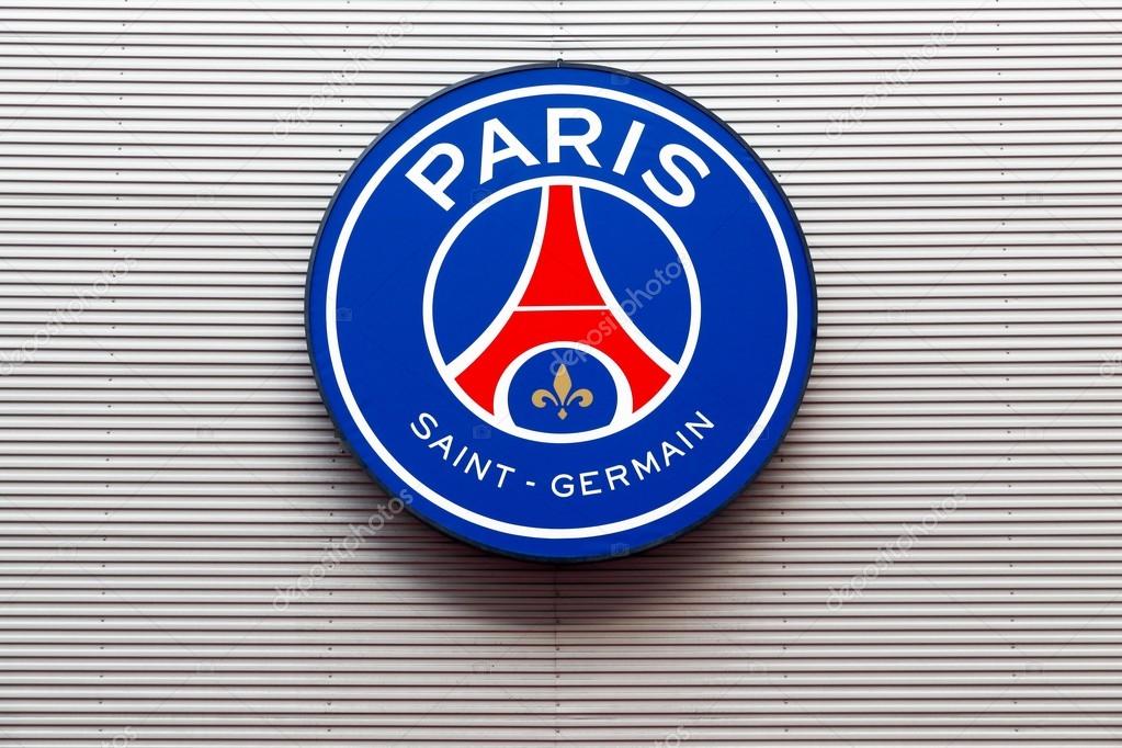 Paris, France - March 28 2016: PSG logo on the wall of Parc des Princes. Paris Saint-Germain Football club, commonly referred to as PSG, is a French professional association football club based in Paris