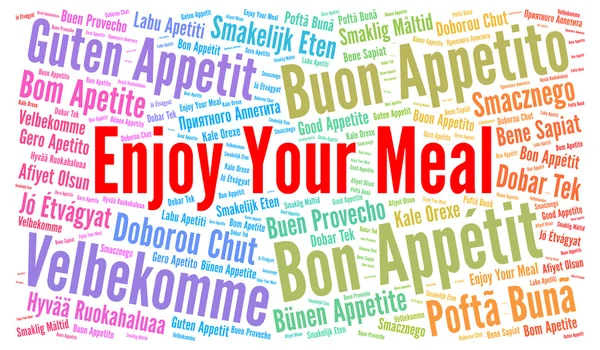 Profitez de votre repas en différentes langues word cloud — Photo