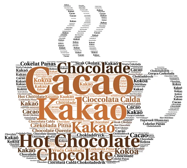 Nube de palabras chocolate caliente en diferentes idiomas — Foto de Stock