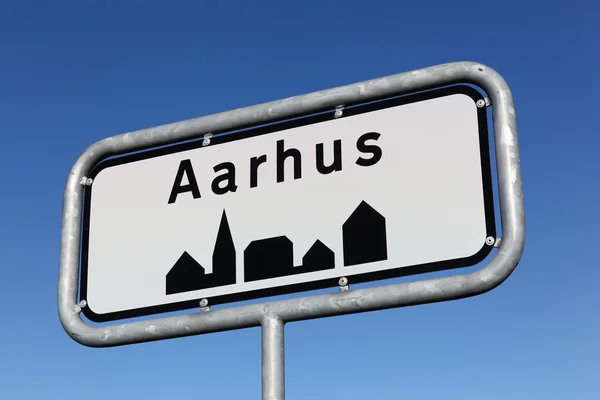 Aarhus road sign in Denmark — Stock Photo, Image