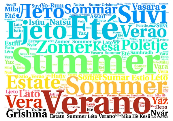 Summer in different languages word cloud — Stock Photo, Image