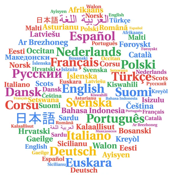 Többnyelvű nyelvek word cloud koncepció — Stock Fotó