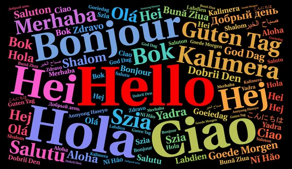 Hallo in verschillende talen woord wolk — Stockfoto