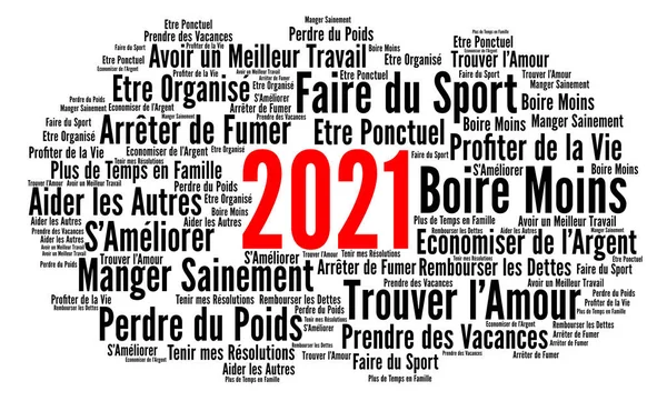 Resoluties 2021 Woord Wolk Concept Het Frans Taal — Stockfoto