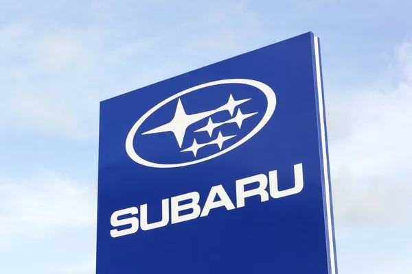 Twhile Danemark Octobre 2018 Logo Subaru Sur Panneau Subaru Est — Photo