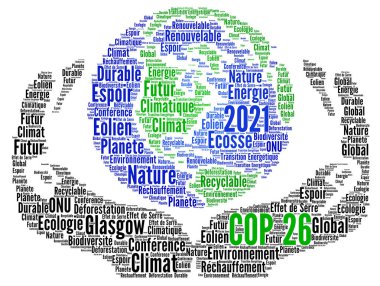 Glasgow dilinde COP 26 Fransızca kelime bulut kavramı