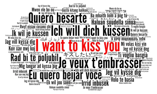 Chcę Cię Pocałować Słowo Chmura Pojęcie Ilustracji Różnych Językach — Zdjęcie stockowe