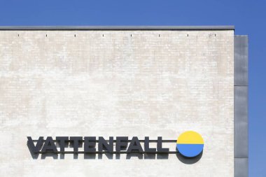 Kolding, Danimarka - 16 Ağustos 2020: Vattenfall, İsveç 'in en üst düzey elektrik şirketi. İsveç 'in ötesinde, şirket Avrupa' daki farklı ülkelerde elektrik üretiyor.