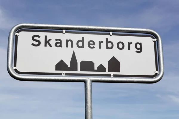 Skanderborg Stad Verkeersbord Denemarken — Stockfoto