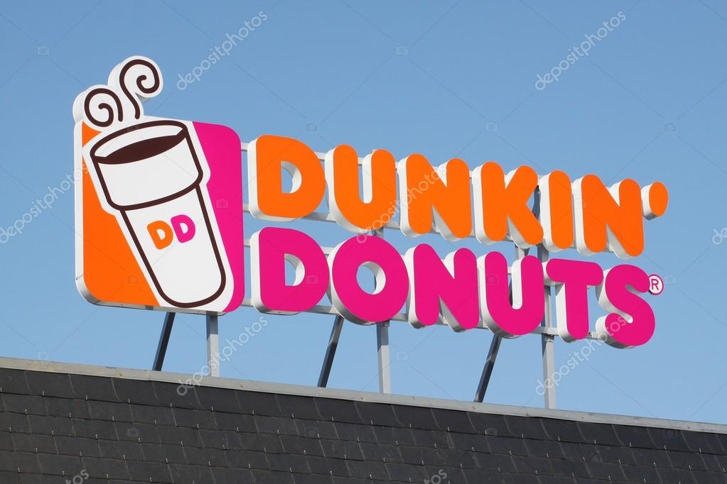 Wasserbillig, Luxembourg- March 24, 2015: Dunkin' Donuts sign. Dunkin' Donuts is an American global doughnut company and coffeehouse chain