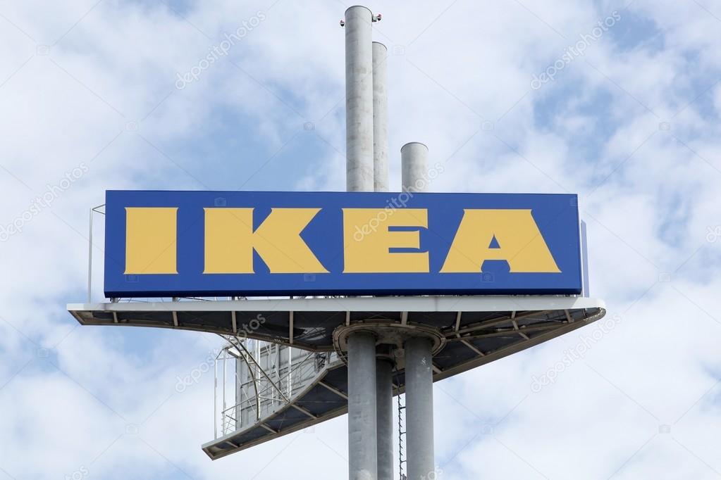 Bremen, Germany - July 31, 2015: IKEA sign in the sky.  IKEA is a multinational group of companies that designs, sells ready to-assemble furniture. IKEA owns and operates 353 stores in 46 countries.