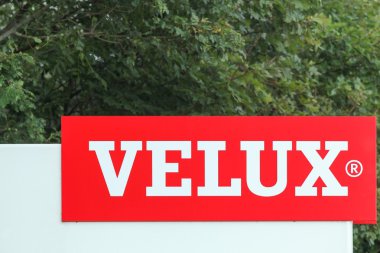 Velux logo at the entrance of a factory