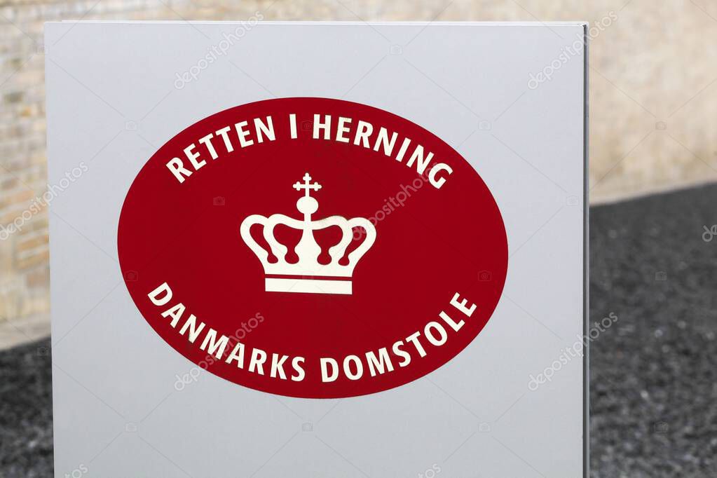 Herning, Denmark - August 18, 2022: Symbol of the court house in Herning, Denmark