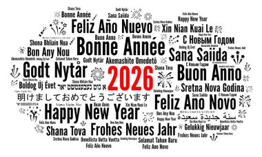 Farklı dillerde yeni yıl 2026 kelime bulutu